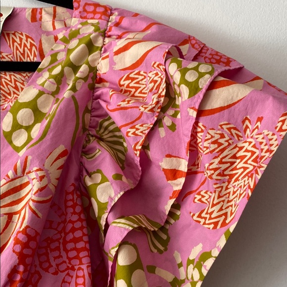 Anthropologie Farm Rio Mixed Lobsters Pink Ruffle Sleeve Mini Dress S - Picture 9 of 14